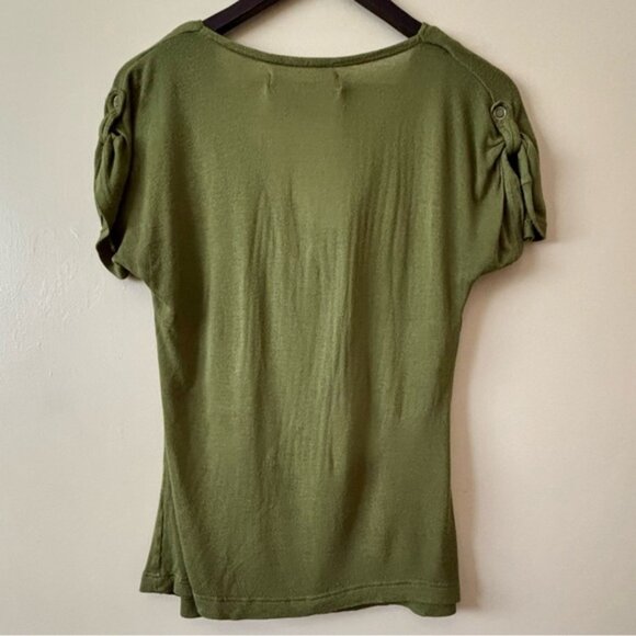 Zara| Zara Collection| Sz 4 Olive Green Cowl Neck Button Cap Sleeve Women's Top - Picture 2 of 2